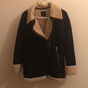 Zara black faux suede aviator jacket size Medium
